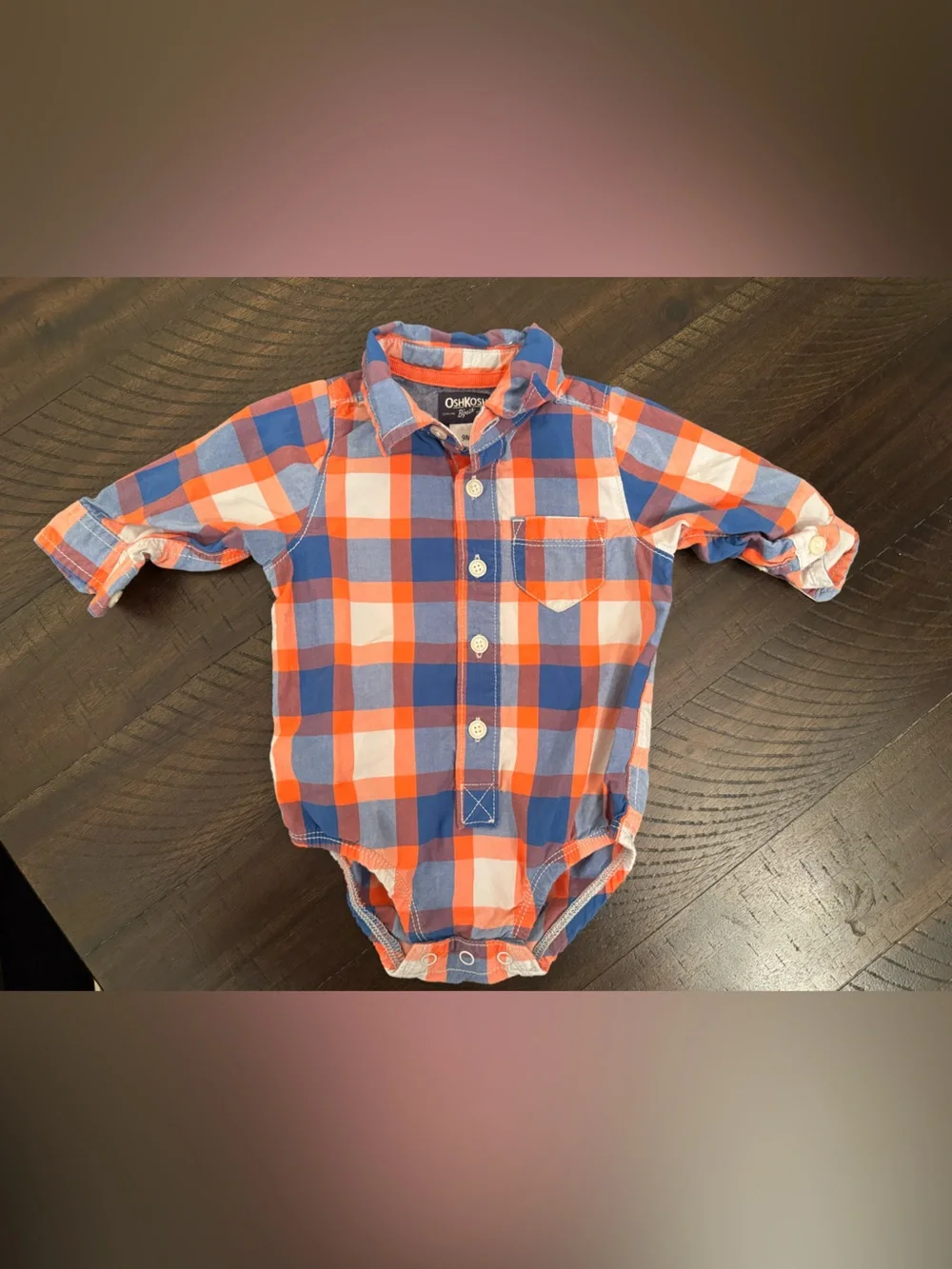 OshKosh B'gosh Orange/Red and Blue Plaid Button-Front Baby One-Piece